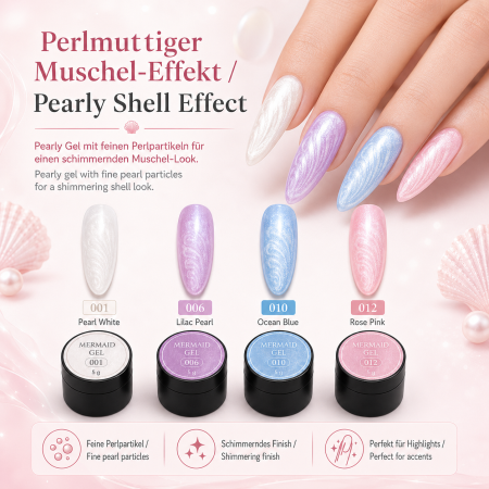 Preview: 4 Stück UV Farbgel Set Mermaid Color Gel - Muscheleffekt